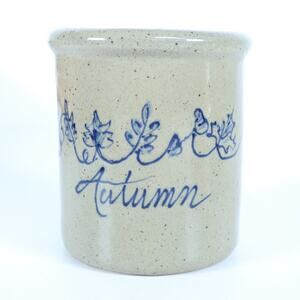 Rowe Pottery Autumn Stoneware Crock Leaves 4.5” Tall